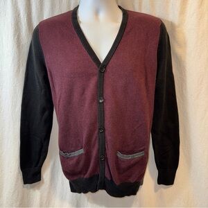 Gently Used Men’s Express Colorblock Maroon, Black & Gray Cotton Cardigan Sz Sm